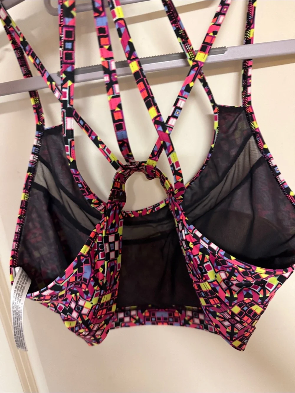 Women’s Geometric Print Strappy Bralette - Pink Multi